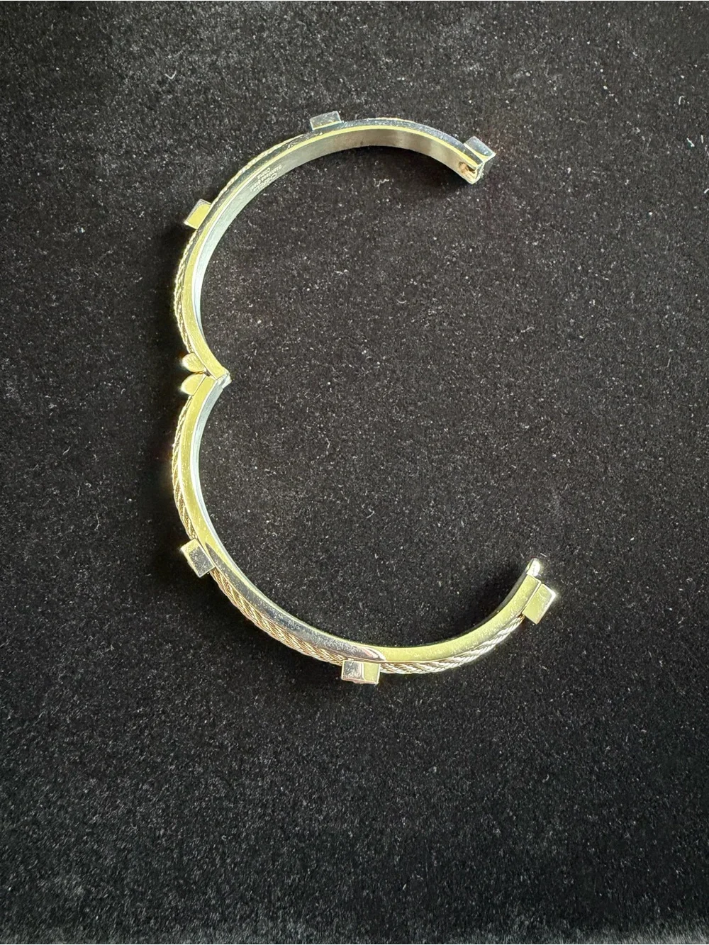Chisel Stainless Steel Two-Tone Cable Bracelet with Crystal Accents